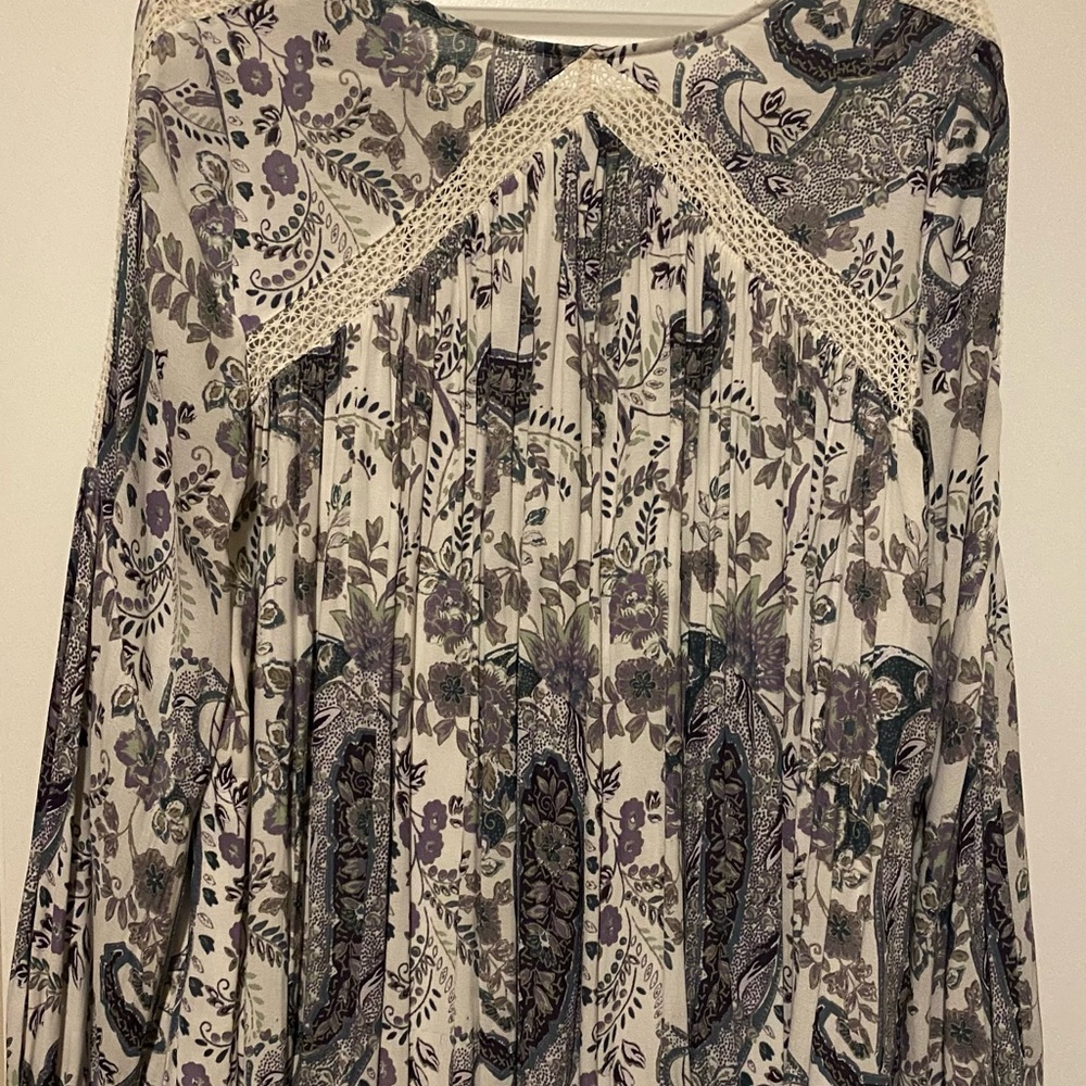 Free People Bohemian Lace-Up Floral Print Peasant Dress Sz S/P